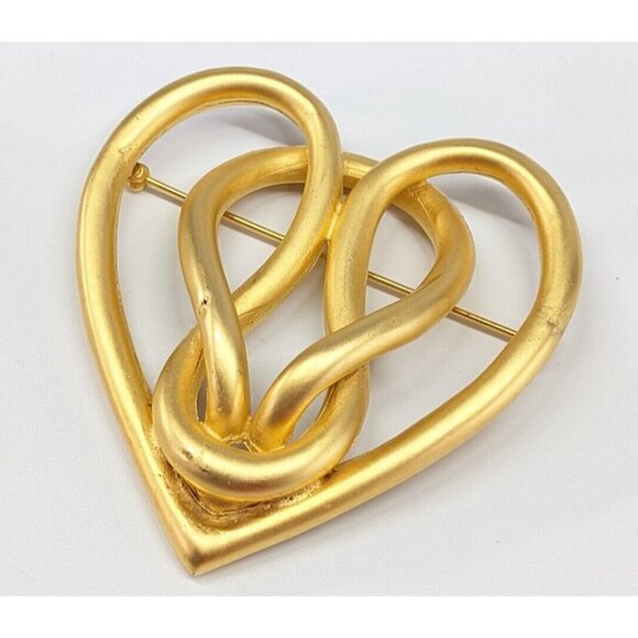 Vtg Large Givenchy Matte Gold Tone Infinity Knotted Hearts Statement Brooch Pin - Picture 4 of 7